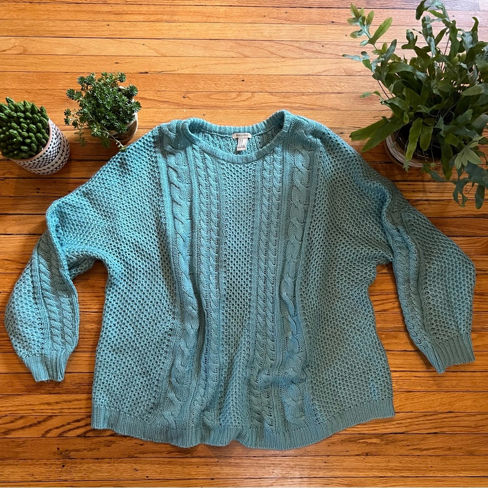 Cable Knit Sweater, Turquoise Blue Oversized Slouchy Fit, Forever 21